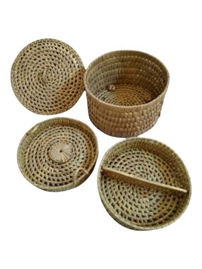 Round Lidded Basket Storage Decorative